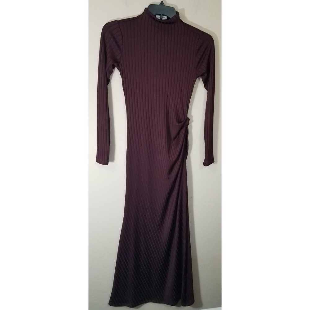 Good‎ American Dress Women Small Shine Ribbed Long Sleeve Side Cinched GDK0251